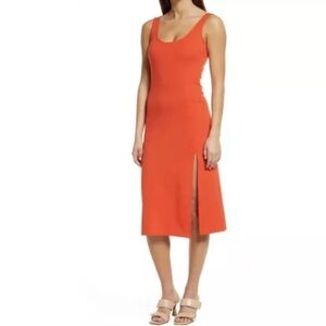 Open Edit Women’s Scoop Neck Orange Bodycon Midi Tank Dress Sleeveless XS New